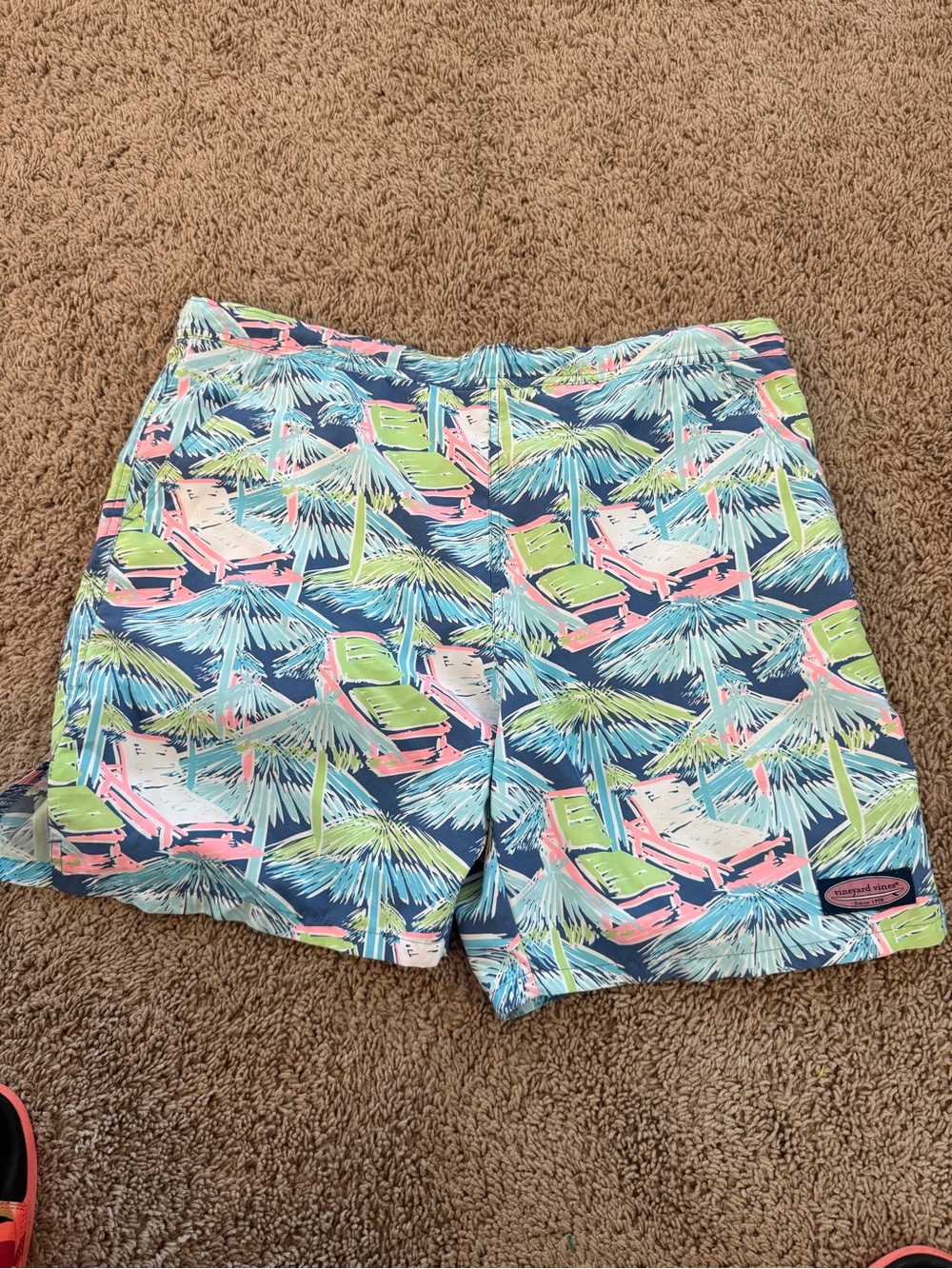 Vineyard Vines Navy Tropical Palm Print Shorts with Pastel Accents